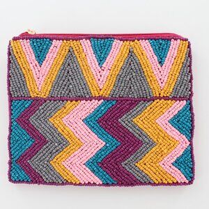 New KAY LEE NY Beaded Maroon/Pink ZigZag Coin Purse/Makeup Bag ❤️Made in India❤️